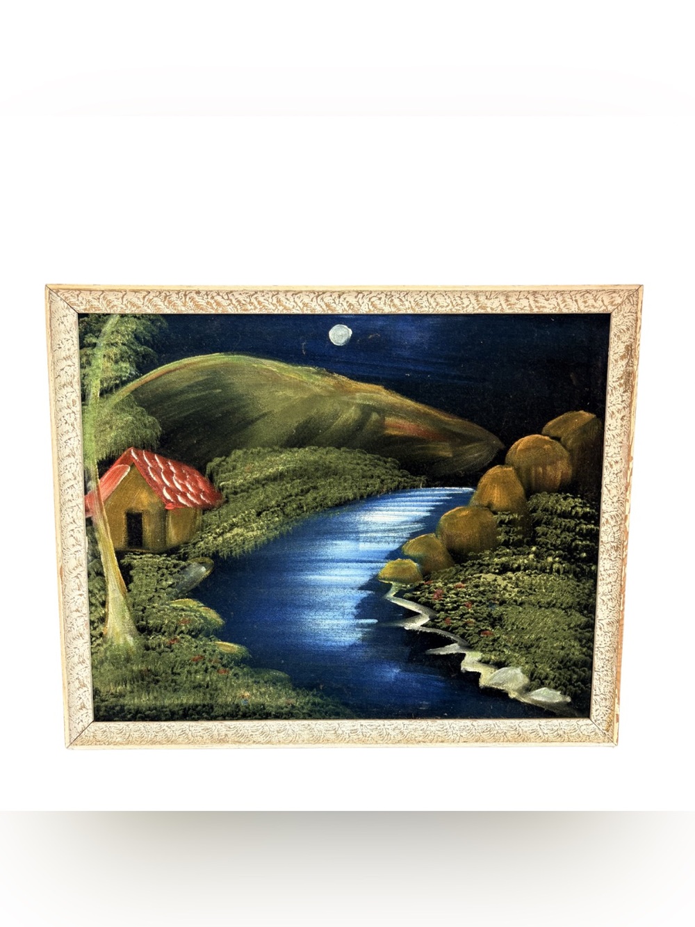 Vtg Med Mid Century Black Velvet Tiki Art Wood Framed 18.5” x 15”